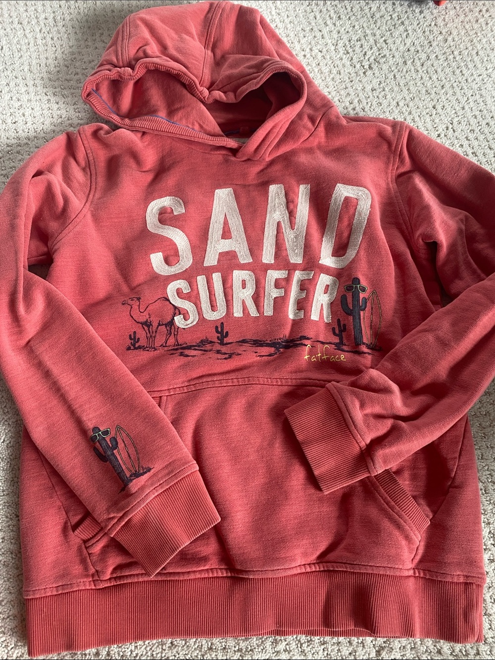 Fat Face Sand Surfer Hooded Sweatshirt - Coral Red, kids 12/13